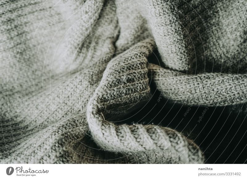 Detail of woolen warm clothes texture textile soft winter surface contrast wave gray grey monochrome clothing fashion wallpaper abstract organic natural fiber