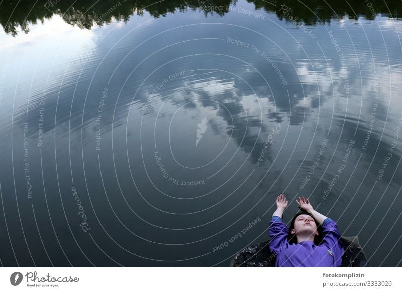 young woman in the sky of a lake Harmonious Relaxation Calm Meditation Freedom Yoga Feminine Young woman Youth (Young adults) Woman Adults Life 1 Human being