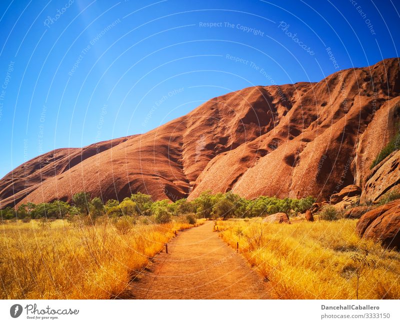 Path to Uluru with blue sky Australia ayers rock uluru Outback Vacation & Travel Tourism UNESCO pathway uluru national park Rock Holy Nature Monolith Sediment