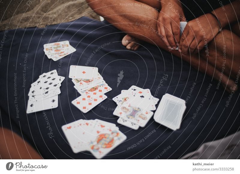 Rummy Hand Feet Playing rummy Playing card Game of cards Beach Beach life Leisure and hobbies Vacation & Travel Blue Success Boredom Joy Parlor games Ace