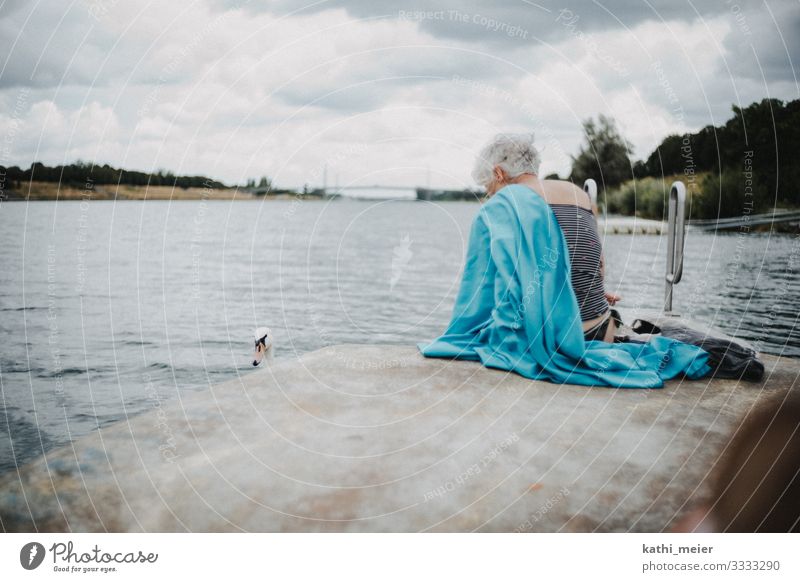 Bathing in Vienna Swimming & Bathing Summer vacation Waves Feminine Female senior Woman Senior citizen Life 60 years and older Climate Climate change River 1