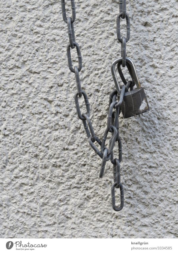 Padlock House (Residential Structure) Wall (barrier) Wall (building) Lock Hang Silver White Safety metal chain Colour photo Exterior shot Deserted