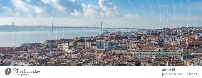 Panoramic view of Lisbon (Portugal) Vacation & Travel Tourism Summer 18 - 30 years Youth (Young adults) Adults Landscape Sky River Downtown Skyline Bridge