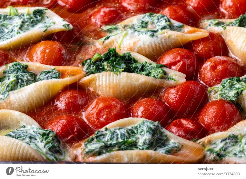 Conchiglini Cheese Vegetable Herbs and spices Dinner Vegetarian diet Mussel Delicious Green Red White Conchiglione Shell noodle pasta Noodles filled Italian