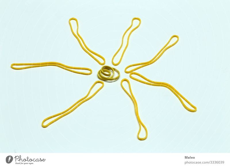 Yellow sun made of coloured rubber bands Elastic Multicoloured Elastic band Rubber String Office Colour Things Background picture Structures and shapes Bright