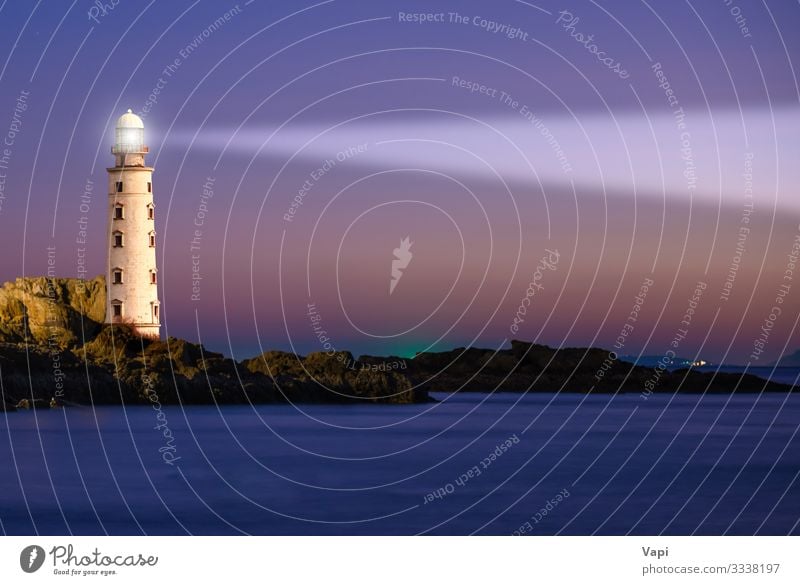 Lighthouse on sea sunset Vacation & Travel Far-off places Freedom Summer Beach Ocean Island Waves House (Residential Structure) Lamp Industry Nature Landscape