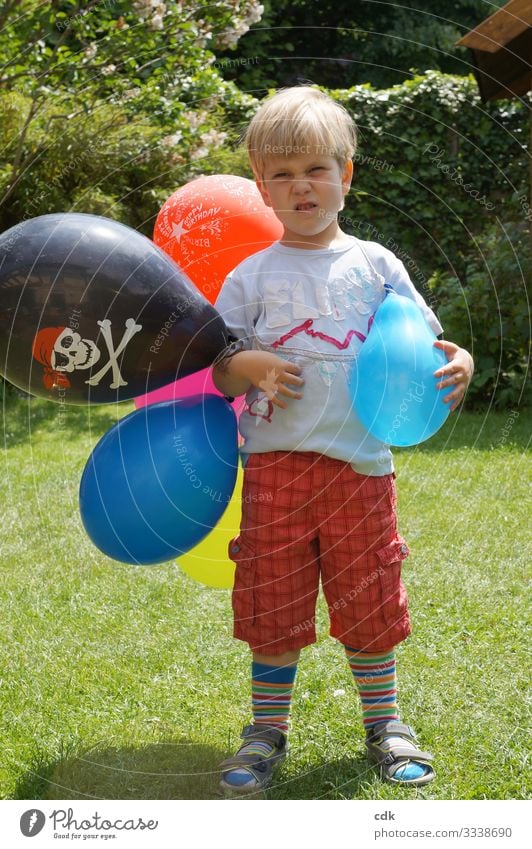 Childhood | In the best party mood. Boy (child) Nursery school child Infancy balloons Summer Hull nose Garden celebrations Bad mood unwilling critical
