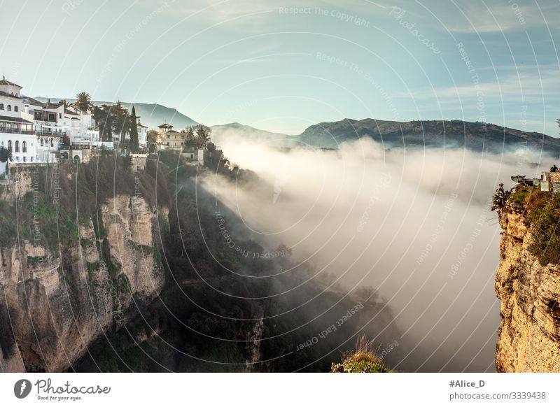 Ronda gorge landscape in fog Vacation & Travel Tourism Hiking Environment Nature Landscape Elements Winter Beautiful weather Fog Rock Canyon Spain Europe Town