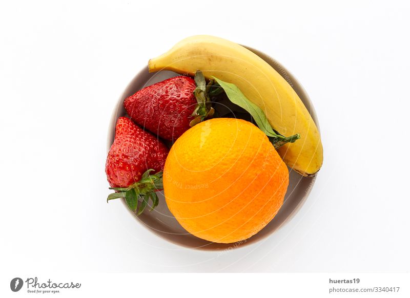 Assortment of fresh fruits seen from above Vegetable Orange Nutrition Vegetarian diet Diet Bowl Healthy Eating Fresh Sustainability food Banana Strawberry