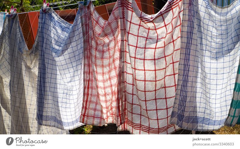 Washing day on the leash Dish towel clothesline Textiles Line Hang Authentic Moody Determination Pure Quality Symmetry Cleaning Dry Side by side Abstract