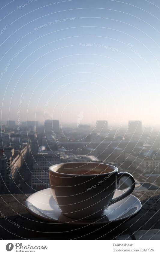 Coffee via Berlin Beverage Espresso Cappuccino Cup Saucer Coffee cup Sky Cloudless sky Downtown Berlin Capital city Deserted High-rise Potsdamer Platz Drinking