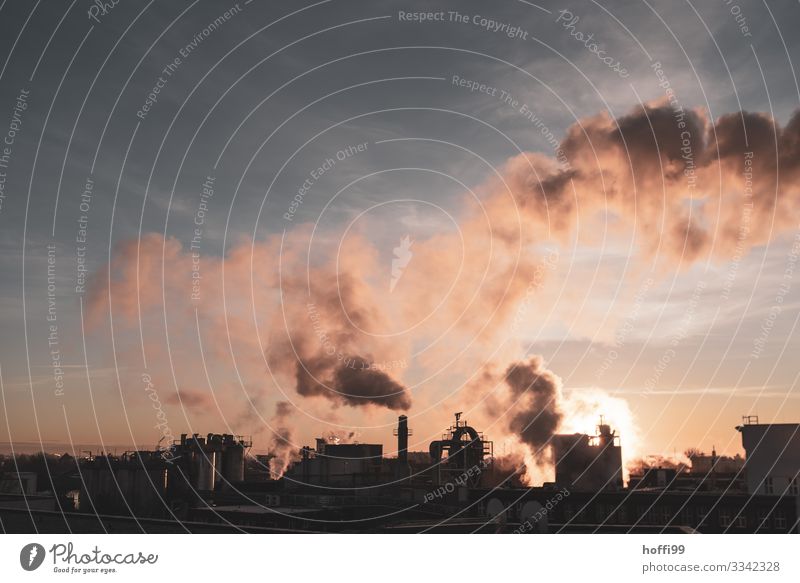 urban sunset Energy industry Coal power station Industry Chemical Industry Sunrise Sunset Beautiful weather Industrial plant Factory Facade Roof Chimney