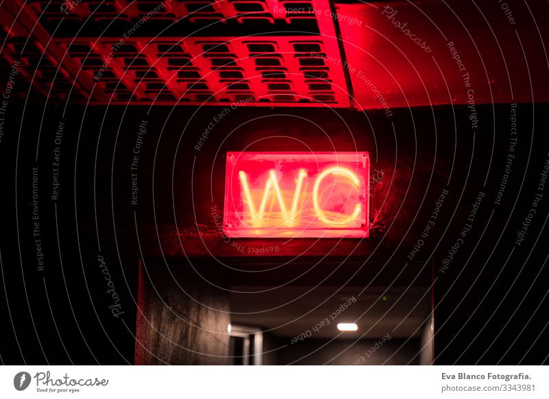 red WC led sign on a wall, indoors wc LED Sign Red Neon Night Club Room Building electronic mail arched Metal Warning sign Signage ban Public restroom German