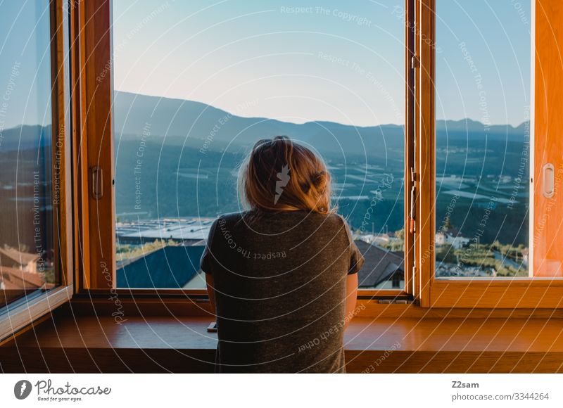 Good morning Day Morning early Arise Window View from a window Vantage point vacation Mediterranean Sunrise Italy hillock vineyards Warmth Summer girl Woman