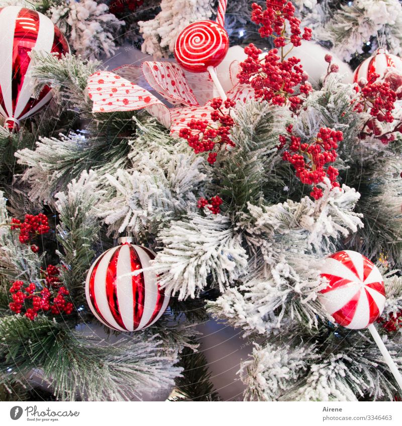 Ice Age | artful Christmas & Advent pretty Christmas tree Glitter Ball Christmas decoration Adorned Embellish Red White Glittering Cramped Surplus Festive