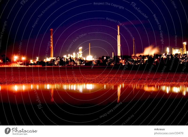industrial reflection Long exposure Factory Night Obscure Refinery Industry industrial world Factory at night
