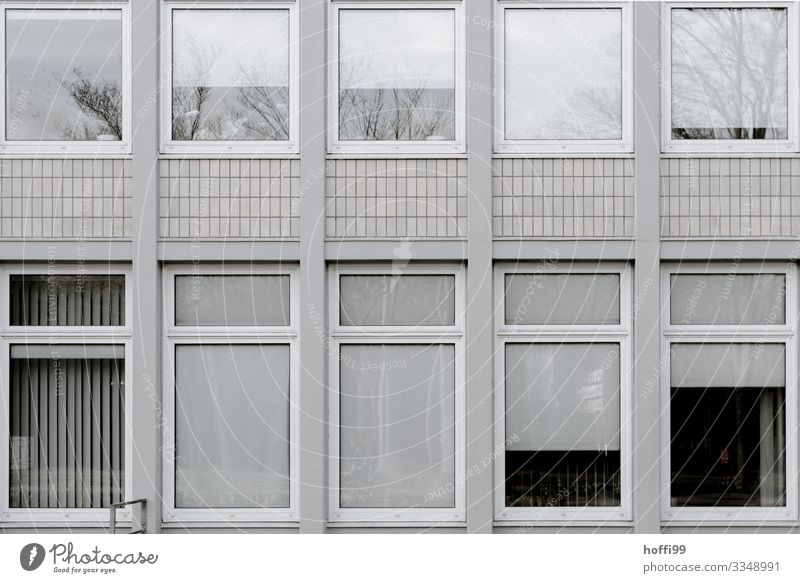 urban tristesse Bad weather Building Wall (barrier) Wall (building) Facade Window Venetian blinds Roller blind Old Esthetic Dark Hideous Cold Modern Retro