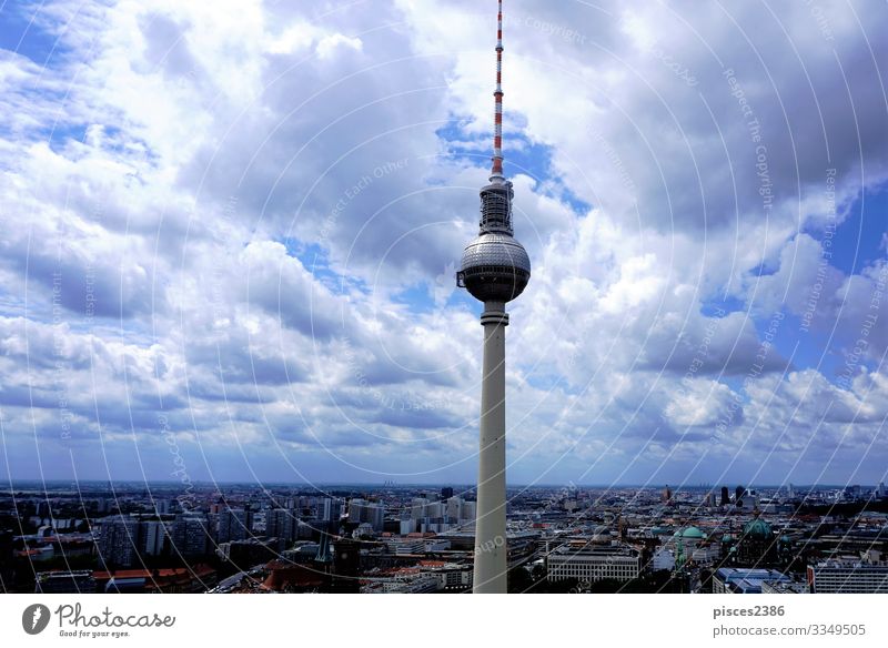 View over Berlin with television tower Vacation & Travel Television Downtown Skyline High-rise Air Traffic Control Tower Tall aerial Alexanderplatz architecture