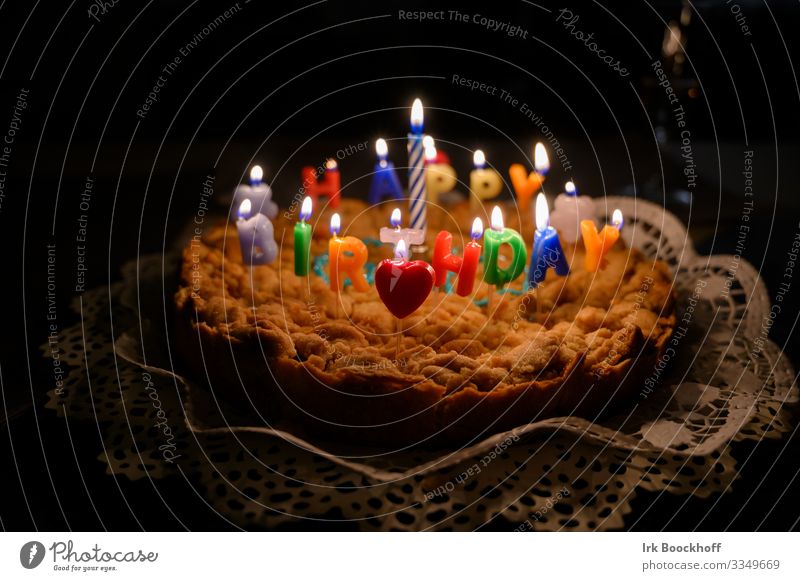 burning candles on the birthday cake Dough Baked goods Cake To have a coffee Joy Birthday shoulder stand Sign Feasts & Celebrations Communicate Authentic
