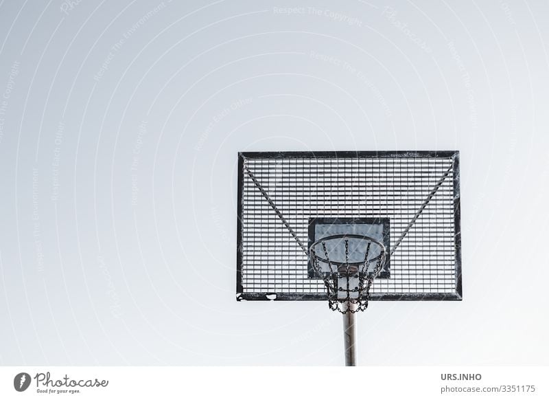 Outdoor basketball hoop against a light background Sports Basketball Basketball goal Goal Metal Sharp-edged Simple Blue Gray Black White Fitness