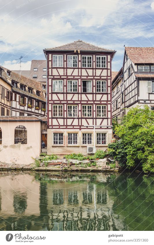 City trip Strasbourg 1/5 Sky Summer Beautiful weather Tree Brook River France Europe Town Downtown Old town House (Residential Structure) Wall (barrier)