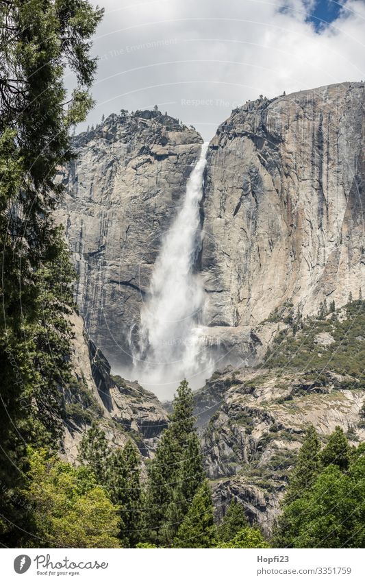 Waterfall in Yosemite National Park Yosemite Park Granite Stone rock Tree trees Tall Steep huge River Nature Landscape Impressive