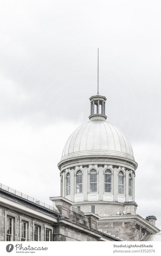 Dome of Bonsecours market in Montreal Elegant Style Tourism Sky Clouds Town Building Architecture Facade Stone Metal Old Historic Gray White dome Quebec Canada