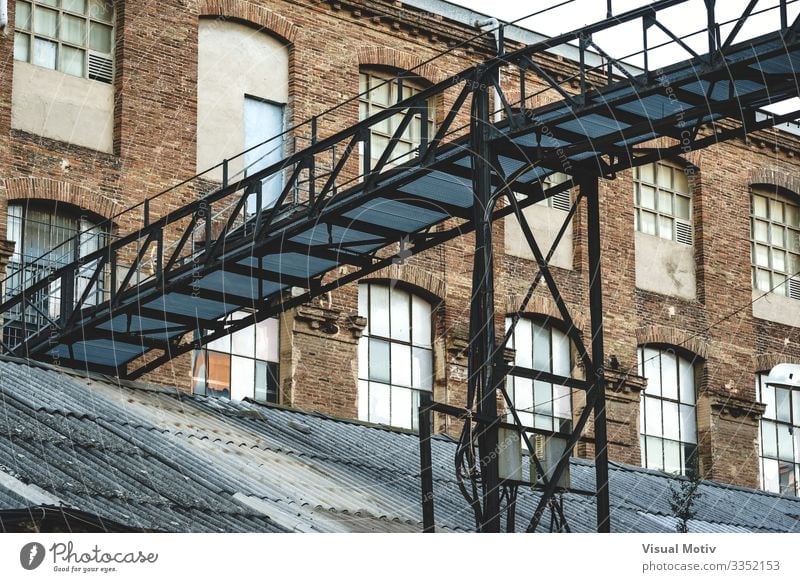 Iron bridge of an old factory Factory Industry Bridge Building Architecture Metal Steel Brick Old Historic Strong Supporting Industrial ceiling