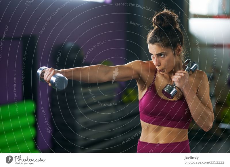 Sporty woman punching and boxing with dumbbells Lifestyle Beautiful Personal hygiene Wellness Sports Human being Feminine Young woman Youth (Young adults) Woman