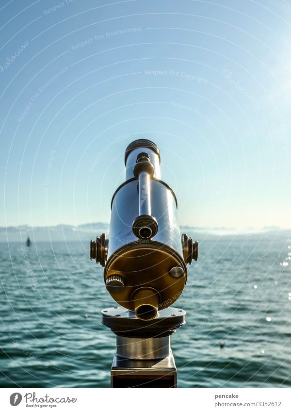 old | vintage look telescope Old Landscape Lake Water Sky Lake Constance Tourism Germany Optics Remote View farsightedness Vacation & Travel Exterior shot