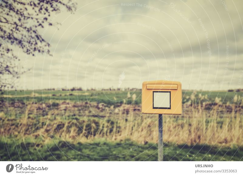 Mailbox in the landscape Nature Landscape Sky Horizon Spring Grass Field Exceptional Brown Yellow Green meadow landscape Colour photo Subdued colour