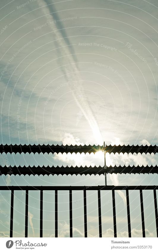 Sun and lattice Sky Clouds Sunlight Weather Fence Grating Metal Line Esthetic Blue Black White Colour photo Exterior shot Deserted Day Light Shadow