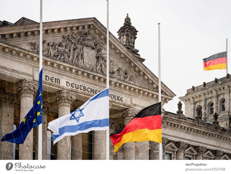 Bundestag with flags at half-mast Vacation & Travel Tourism Freedom Sightseeing Downtown Manmade structures Building Architecture Tourist Attraction Landmark
