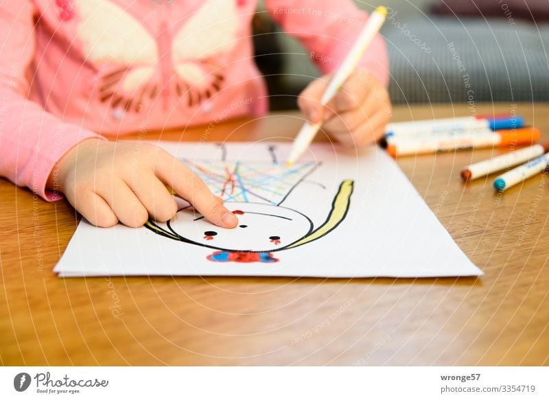 Child draws a princess II with pens Girl Playing Infancy Painting (action, artwork) Draw Multicoloured Hand 3 - 8 years Interior shot Art Close-up Colour