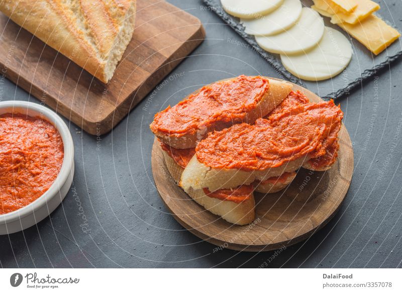 Sobrasada with bread typical mallorca spain Meat Sausage Cheese Bread Breakfast Table Kitchen Delicious Appetite Tradition appetizer background Baguette cooking