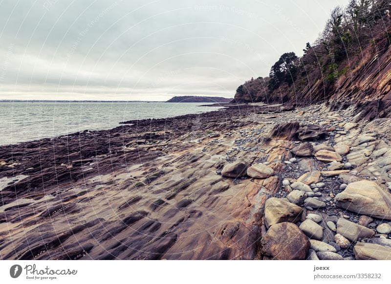 Rocky coast near Brest Water Brittany Wide angle Day Exterior shot Brown Deserted Beautiful weather Horizon Landscape Sky external name Ocean stones rocky coast