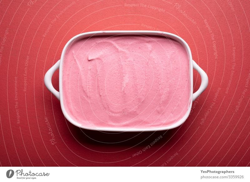 Raspberry ice cream in tray. Homemade ice cream Food Dairy Products Cake Dessert Ice cream Candy Pot Cool (slang) Fresh Delicious above view berries ice