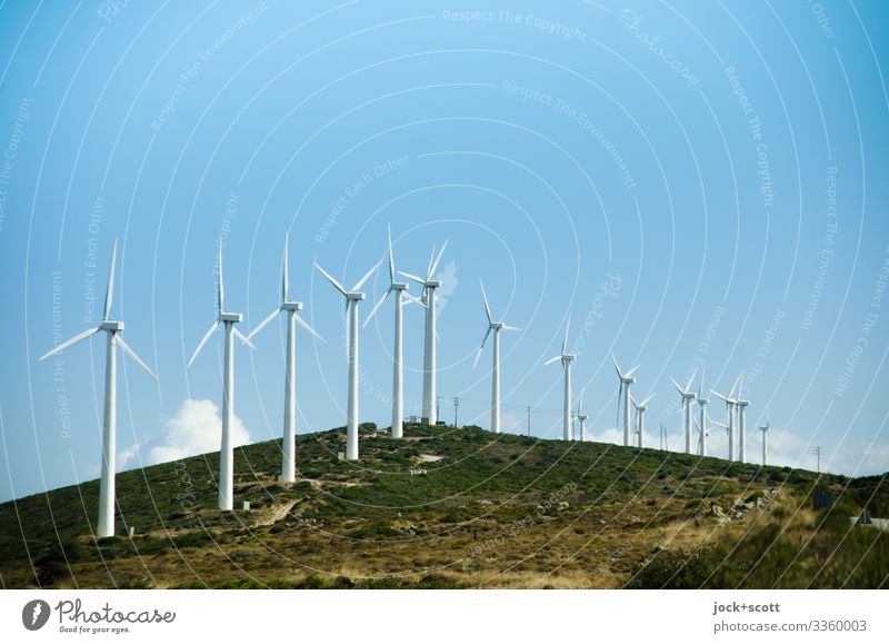 Wind turbine on a hill, Euboea Renewable energy Wind energy plant Sky Hill Greece Row Authentic Modern Many Warmth Force Advancement Innovative Sustainability