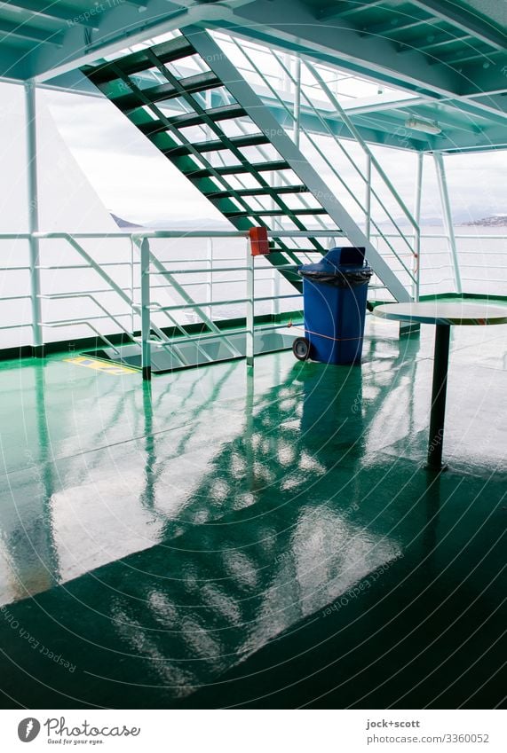 ferry crash Ferry deck ship's railing Vacation & Travel Navigation On board Reflection Silhouette Structures and shapes Symmetry Green Deck Railing Abstract
