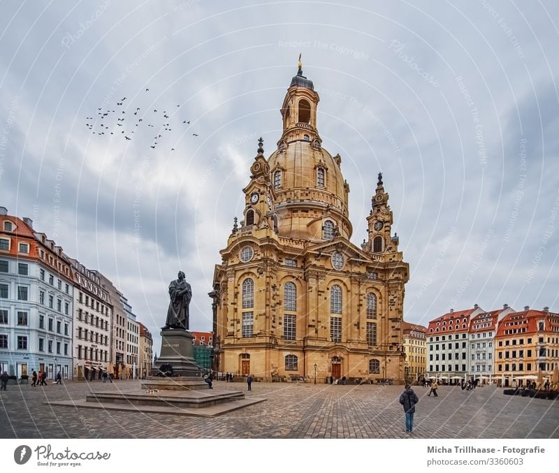 View of the Frauenkirche Dresden Vacation & Travel Tourism Sightseeing City trip Sky Clouds Germany Europe Town Downtown Old town Populated