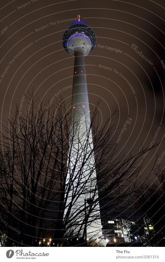 A glow in the dark night Advancement Future Television Sky Clouds Night sky Winter Duesseldorf Germany Town Deserted Tower Tourist Attraction Landmark Concrete