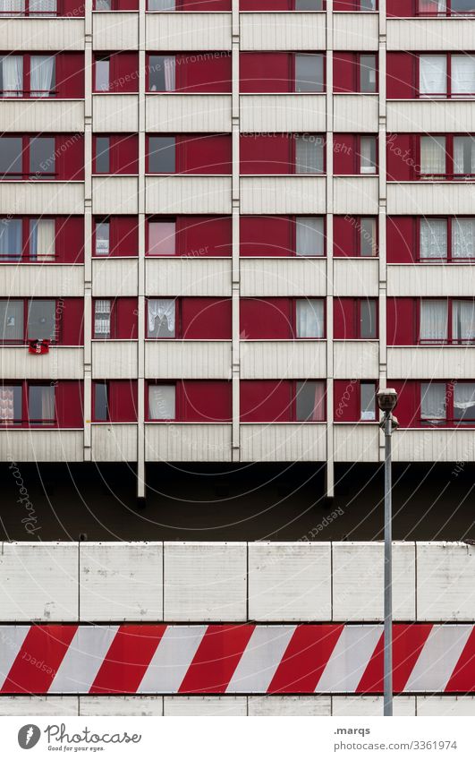 Facade red/white Apartment house Red White Stripe lines dwell Prefab construction Window Architecture Building