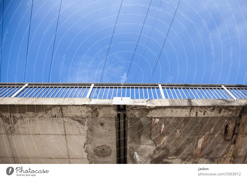 bridge, seen from below. Design Energy industry Nature Sky Beautiful weather Town Bridge Manmade structures Architecture Concrete Old Perspective