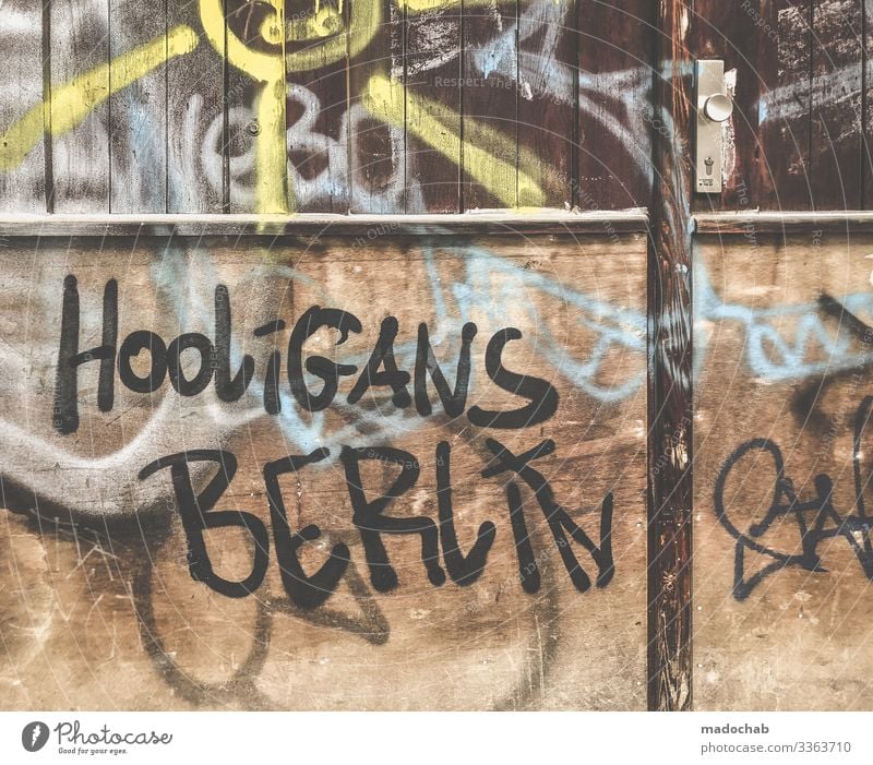 Hooligans Berlin - graffiti graffiti tags Graffiti Art writing vanalism Tags Wall (building) Characters Letters (alphabet) Youth culture Culture Typography Day