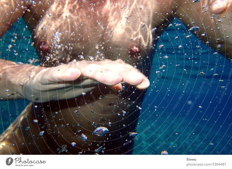 Underwater shot of a naked woman Vacation & Travel Summer Summer vacation Ocean Young woman Youth (Young adults) Breasts by hand Elements Water Movement