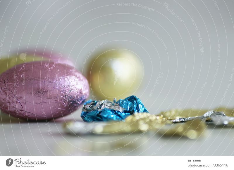 Chocolate Easter eggs Food Candy Chocolate easter rabbit Nutrition Eating Decoration Lie Esthetic Hip & trendy Small Modern Round Sweet Blue Gold Pink Gluttony