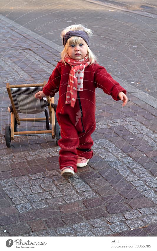 Girl with doll carriage girl Street Child Playing Infancy Joy Toddler Parenting 1 - 3 years Walking Running Happiness luck Joie de vivre (Vitality) Cute