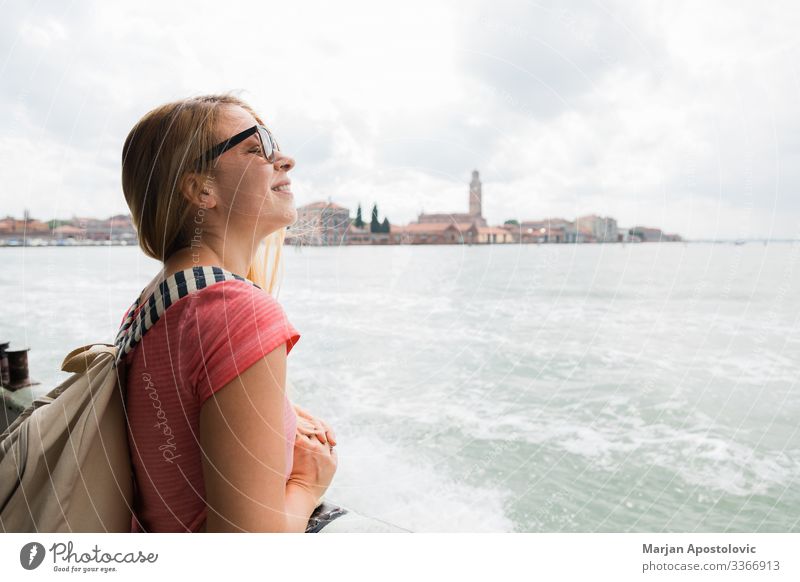 Young woman on the tour boat in Venice, Italy Lifestyle Vacation & Travel Tourism Trip Sightseeing City trip Cruise Feminine Youth (Young adults) Woman Adults 1