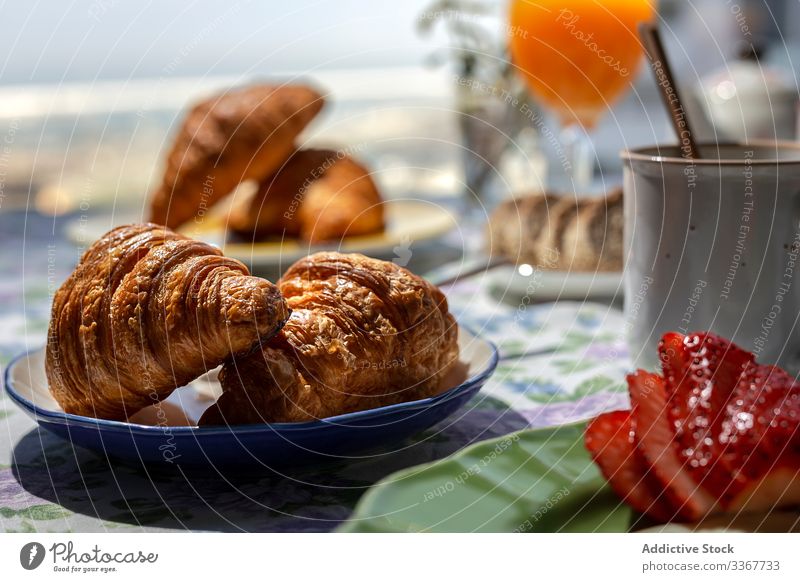 Homemade full breakfast in sunlight coffee background beverage brunch ingredient healthy bread traditional home restaurant tea drink sunny croissants natural