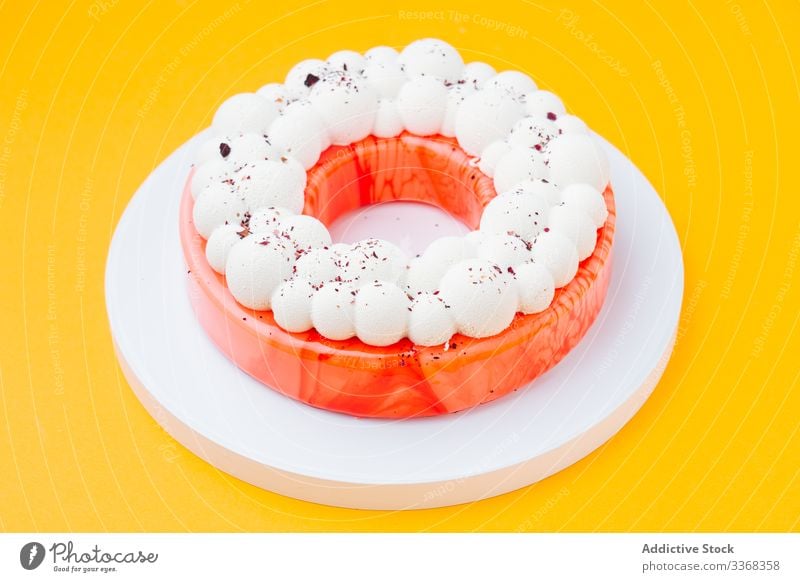 Ring shaped cake with red icing dessert fruit bubble ring sweet food pastry tasty cafe restaurant cuisine dish delicious yummy scrumptious sugar calorie portion